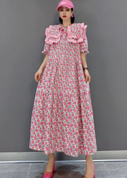 Pink Print Patchwork Cotton Maxi Dresses Half Sleeve