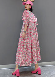 Pink Print Patchwork Cotton Maxi Dresses Half Sleeve