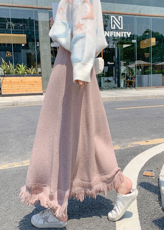 Pink high waist fashion Knit Skirt Winter