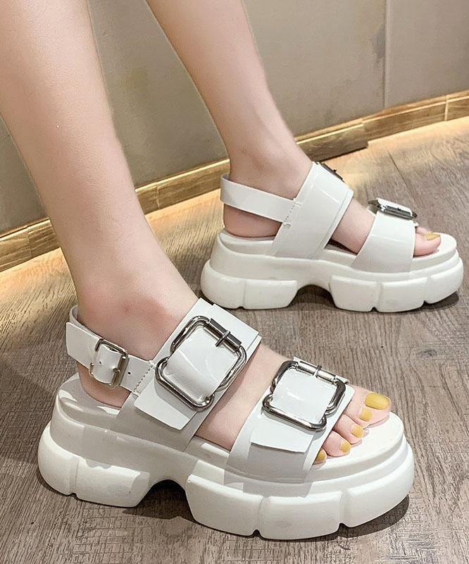 Platform White Hiking Sandals Buckle Strap Platform best sandals for walking - SooLinen