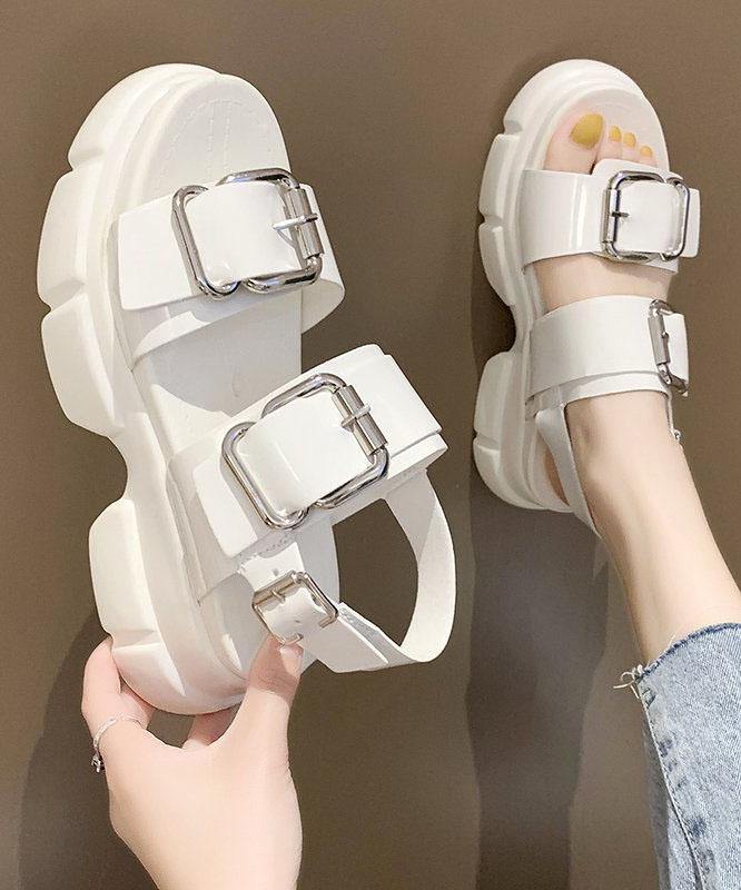 Platform White Hiking Sandals Buckle Strap Platform best sandals for walking - SooLinen