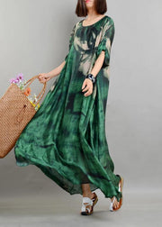 Plus Size  Green Print Chiffon Dress Summer Two Pieces Set - SooLinen