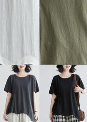 Plus Size Army Green O-Neck Half Sleeve Cotton Tee Summer - SooLinen