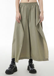 Plus Size Army Green elastic waist side open pants skirt Spring