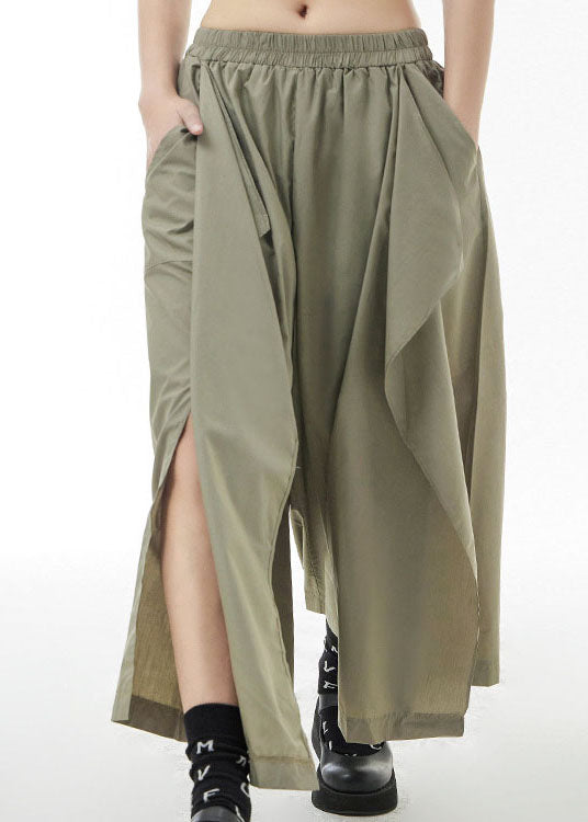 Plus Size Army Green elastic waist side open pants skirt Spring