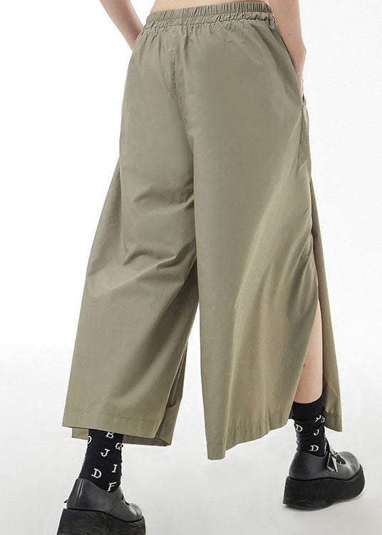 Plus Size Army Green elastic waist side open pants skirt Spring