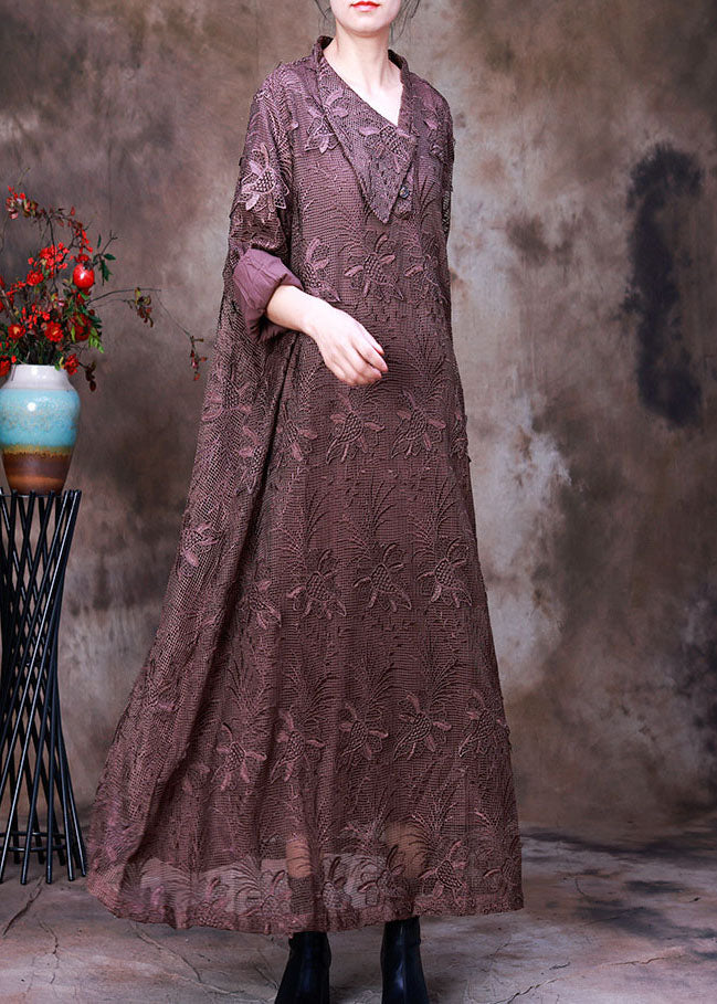 Plus Size Art Chocolate Asymmetrical Lace Dress Spring