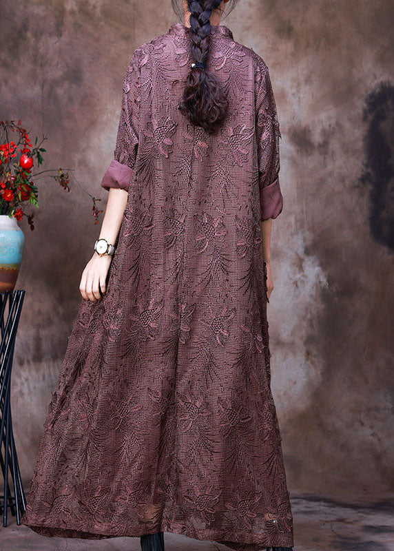 Plus Size Art Chocolate Asymmetrical Lace Dress Spring