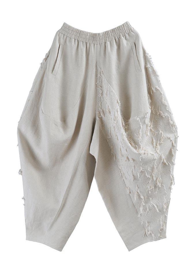 Plus Size Beige Pockets Cotton Linen Radish trousers Pants Summer - SooLinen