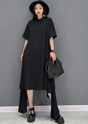 Plus Size Black Asymmetrical Design Chiffon Long Dresses Short Sleeve