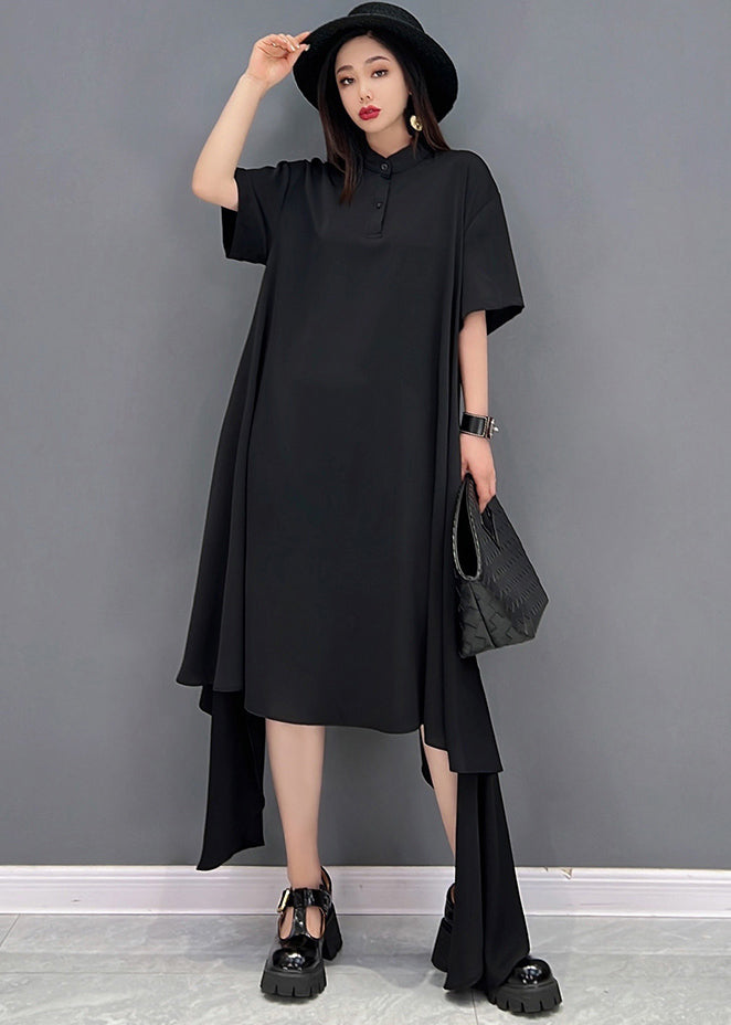 Plus Size Schwarz Asymmetrisches Design Chiffon Lange Kleider Kurzarm