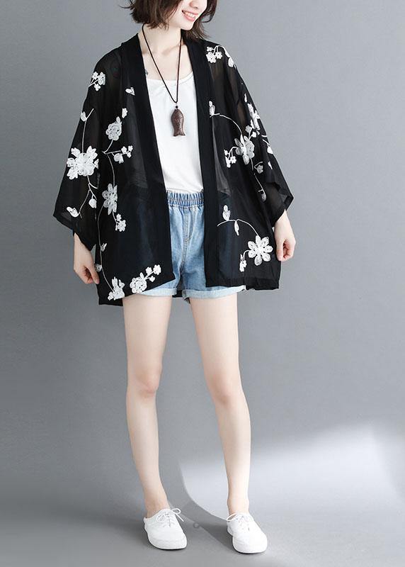 Plus Size Black Bat Wing Sleeve Summer Long Sleeve Cardigans - SooLinen