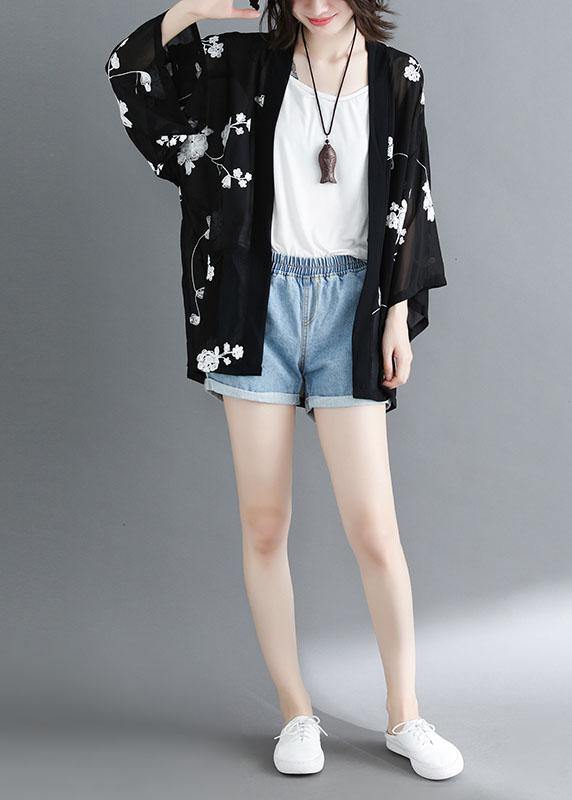 Plus Size Black Bat Wing Sleeve Summer Long Sleeve Cardigans - SooLinen