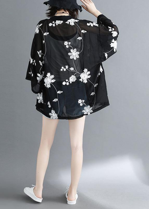 Plus Size Black Bat Wing Sleeve Summer Long Sleeve Cardigans - SooLinen