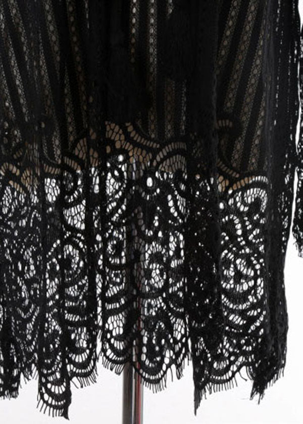 Plus Size Black Bohemian Tying rope Mid Dress Summer Lace Dress