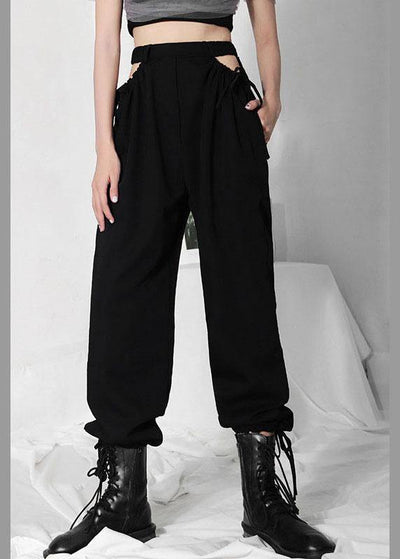 Plus Size Black High Waist CinchedCargo Pants - SooLinen