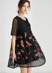 Plus Size Black O-Neck Patchwork Summer Lace Holiday Dress - SooLinen