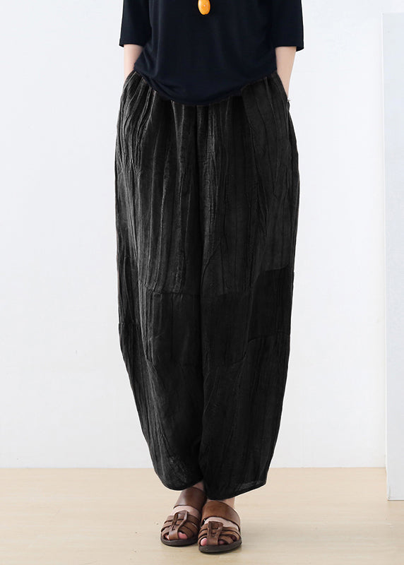 Plus Size Black Pockets Linen Harem Pants Summer