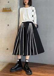 Plus Size Black Striped High Waist A Line Summer Skirts - SooLinen