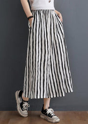 Plus Size Black White Striped Wide Leg Pants Summer Cotton - SooLinen