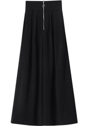 Plus Size Black Zip Up Pockets Cotton wide leg pants Spring