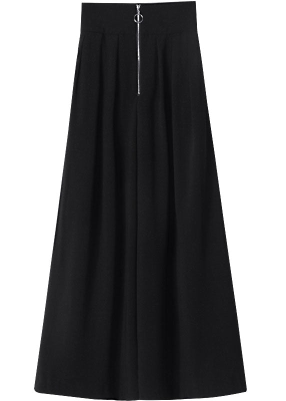 Plus Size Black Zip Up Pockets Cotton wide leg pants Spring