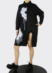 Plus Size Black asymmetrical design Ruffled shirt Dresses Spring