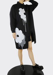 Plus Size Black asymmetrical design Ruffled shirt Dresses Spring