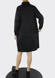 Plus Size Black asymmetrical design Ruffled shirt Dresses Spring