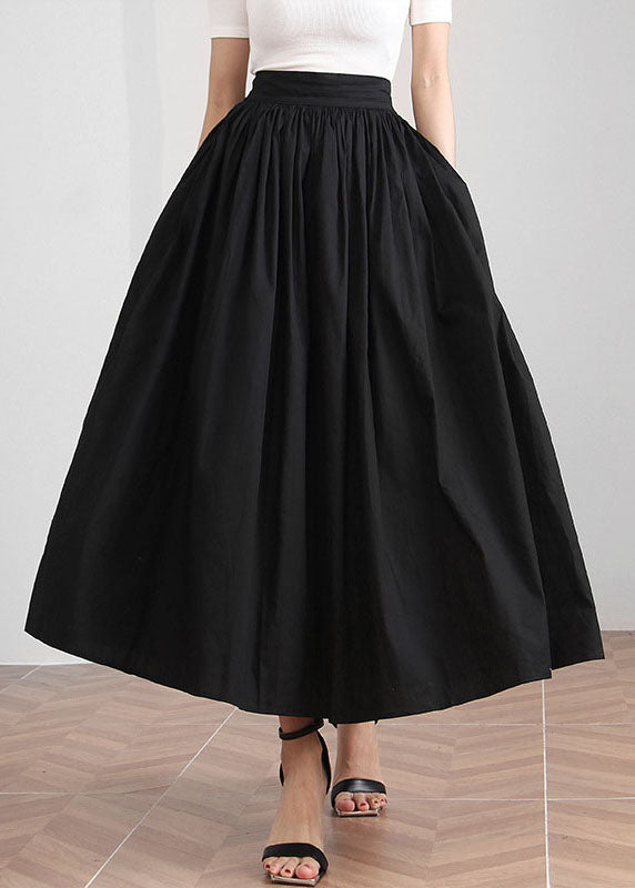 Plus Size Black elastic waist Cinched Skirts Spring