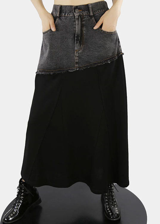 Plus Size Black elastic waist Pockets A Line Skirts Spring