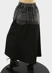 Plus Size Black elastic waist Pockets A Line Skirts Spring