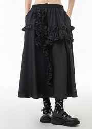 Plus Size Black elastic waist Ruffled A Line Skirts Spring