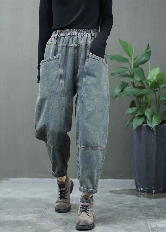 Plus Size Black high waist thick denim Pants Winter