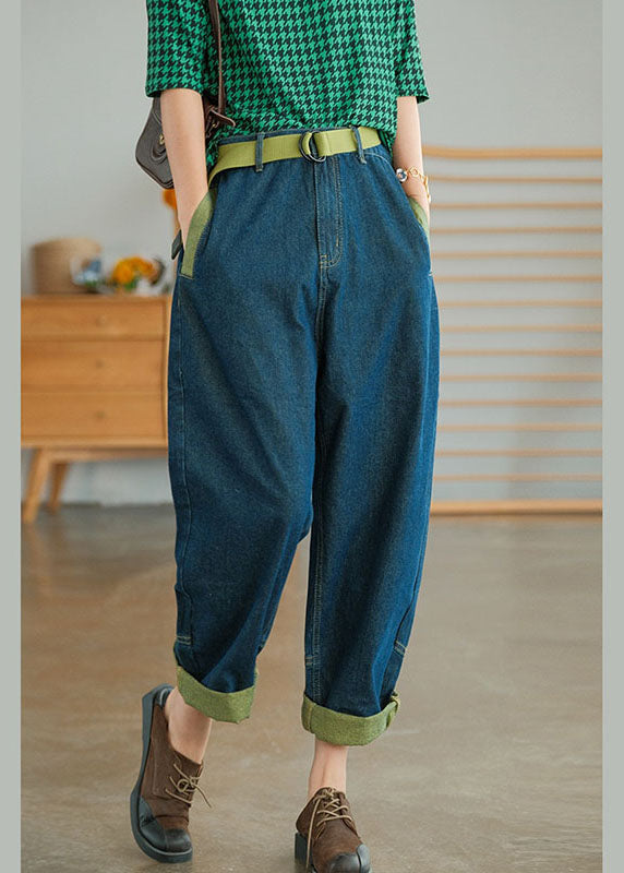 Plus Size Blue Casual Pockets Patchwork Harem Fall Pants