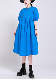 Plus Size Blue Loose Cotton Summer Dresses - SooLinen