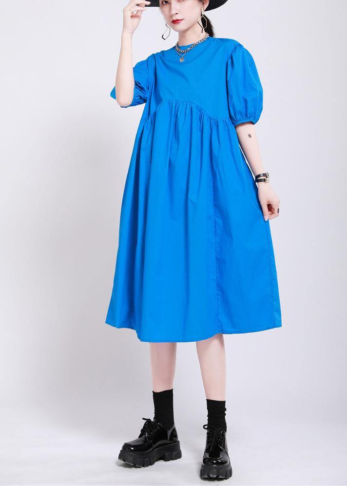 Plus Size Blue Loose Cotton Summer Dresses - SooLinen