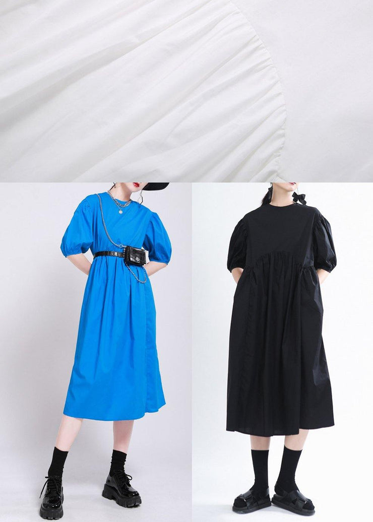 Plus Size Blue Loose Cotton Summer Dresses - SooLinen