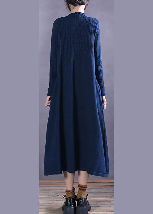 Plus Size Blue Pockets Knit Vacation Dresses Spring