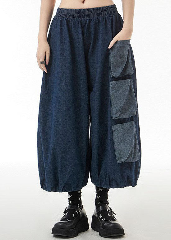 Plus Size Blue Pockets Patchwork harem Pants Spring