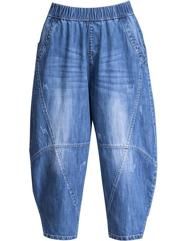 Plus Size Blue Pockets Patchwork lantern Fall Denim Pants