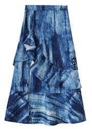 Plus Size Blue Tie Dye Asymmetrical design Ruffles Skirts - SooLinen