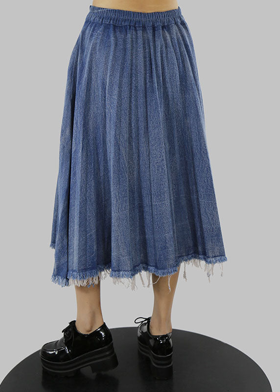 Plus Size Blue Zip Up elastic waist pleated skirts Spring