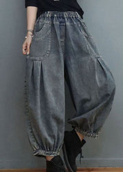 Plus Size Blue elastic waist Pockets denim Pants Spring