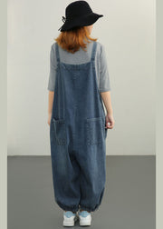 Plus Size Blaue Taschen Cotton Denim Jumpsuit Spring