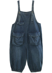 Plus Size Blaue Taschen Cotton Denim Jumpsuit Spring