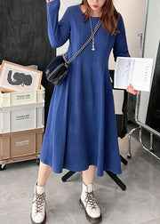 Plus Size Blue thick Velour slim fit Dress Winter