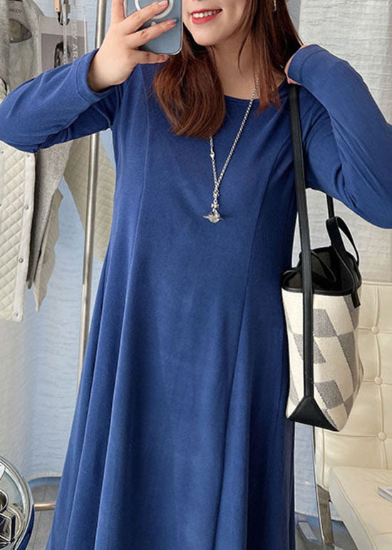 Plus Size Blue thick Velour slim fit Dress Winter