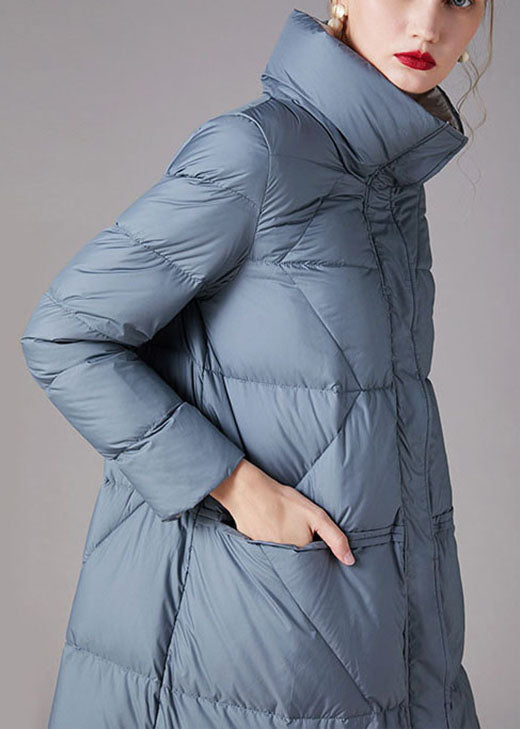 Plus Size Blue zippered Pockets Winter Duck Down Coats