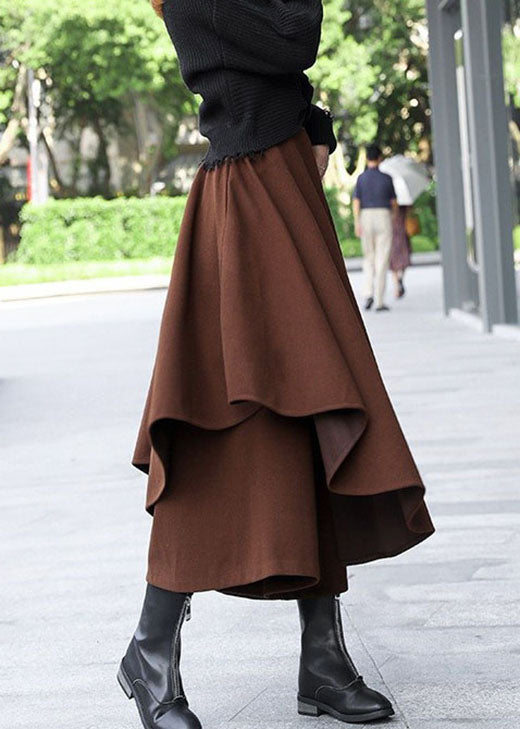 Plus Size Brown Asymmetrical Patchwork Woolen Skirts Winter